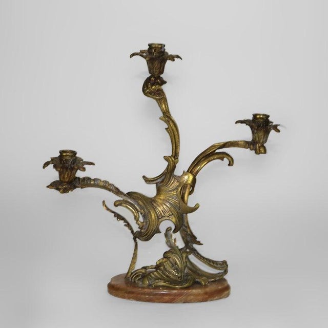 Late 19th Century Pair of Antique French Rococo Bronze Candelabras With Marble Bases C1890 For Sale - Image 5 of 12