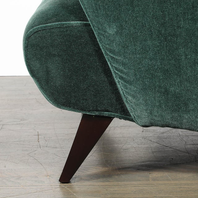 Pair of Mid-Century Curvilinear Green Mohair Lounge Chairs W/ Ebonized Supports For Sale - Image 4 of 15