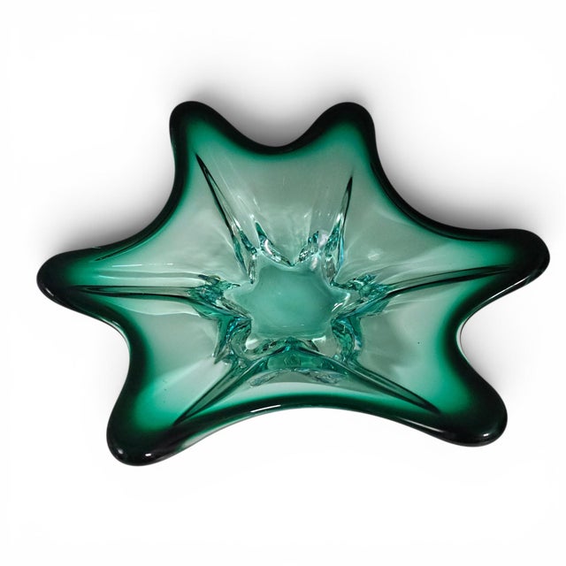 Murano Sommerso Emerald & Aquamarine Sculptural Star Art Glass Bowl 11.25" For Sale - Image 15 of 18