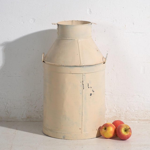 Cream Vintage Painted Tin Milk Cans, Poland, 1950, Set of 2 For Sale - Image 8 of 9