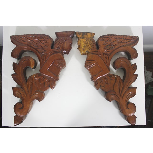 American Antique Carved Wood Shelf Brackets Corbels Female Ship Figurehead Large, a Pair For Sale - Image 3 of 16