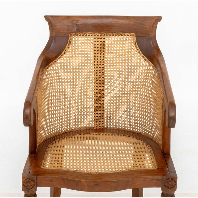 French Empire Style Cane Paneled Walnut Bergere For Sale In New York - Image 6 of 9