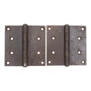 Pair of Vintage 4.5 X 4.5 In. Cast Iron Butt Door Hinges For Sale