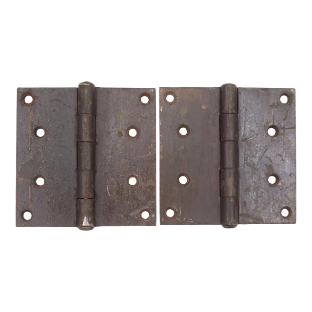 Pair of Vintage 4.5 X 4.5 In. Cast Iron Butt Door Hinges For Sale