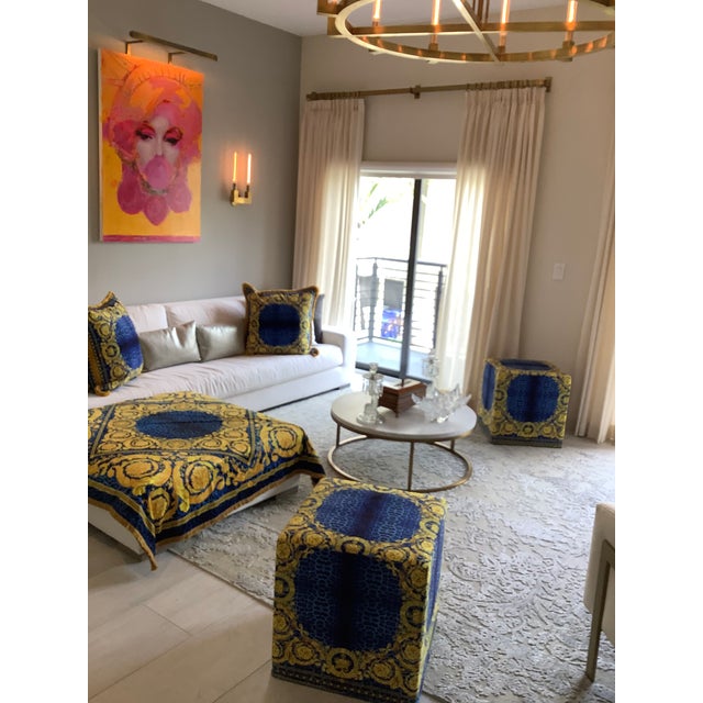 Custom Made Atelier Versace Blue Gold Baroque Velvet Throw For Sale In New York - Image 6 of 12
