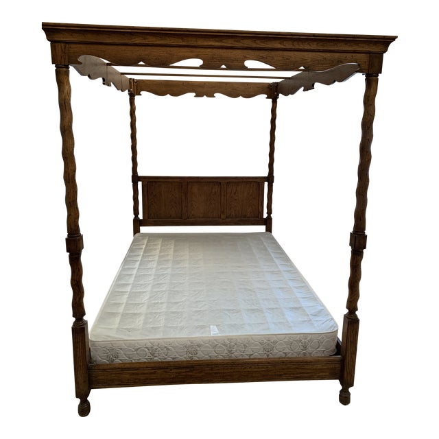 American Classical Drexel Solid Oak Canopy Bed | Chairish