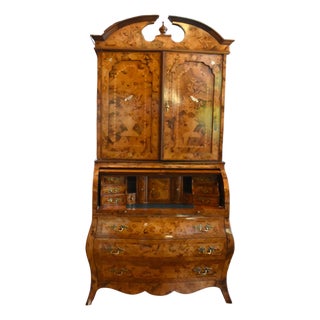 Ornate Italian Inlaid Marquetry Rolltop Bureau Cabinet or Secretary Desk For Sale
