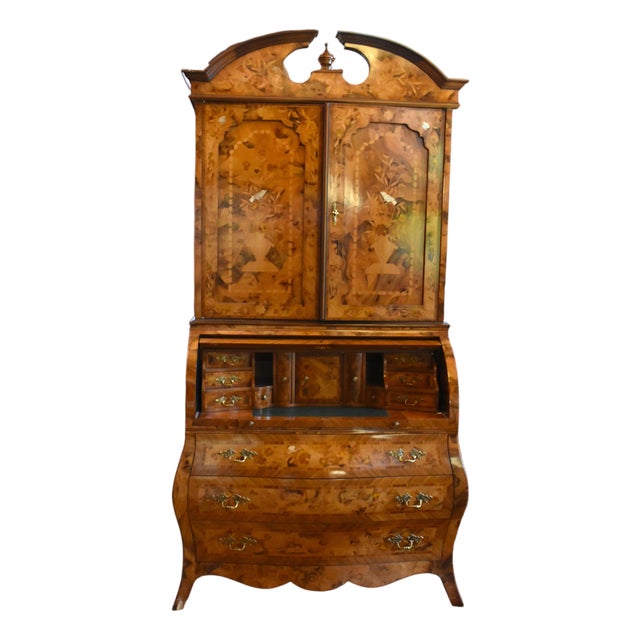 Ornate Italian Inlaid Marquetry Rolltop Bureau Cabinet or Secretary Desk For Sale