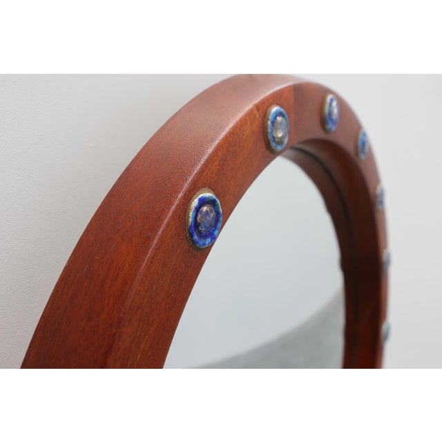 Glass Round Mirrors with Blue Ceramic Studs from Deknudt, Belgium, 1960s, Set of 2 For Sale - Image 7 of 14