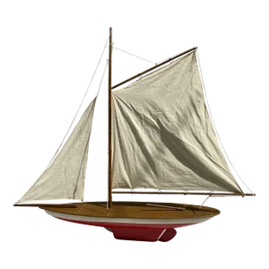 Late 20th Century Decorative Wood Red and White Model Sailboat