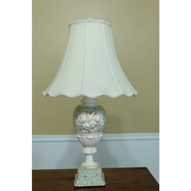 White 1980s Mosaic Urn Style Chic Table Lamp W. Shade For Sale - Image 8 of 8