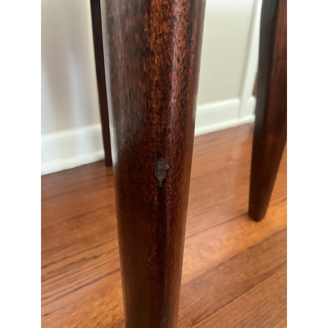 Brown Attributed Edmond J Spence Midcentury MCM Teak and Leather Stool Ottoman For Sale - Image 8 of 10