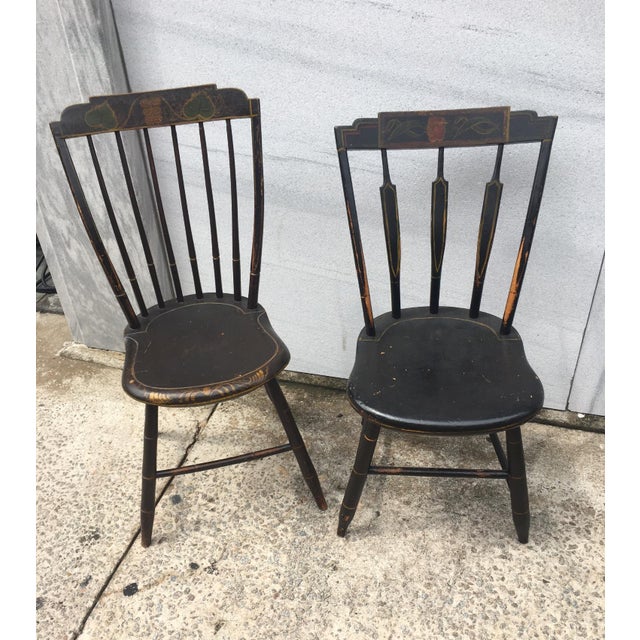 American Hitchcock New England Spindle Back Painted Chairs Set of Four For Sale - Image 3 of 16