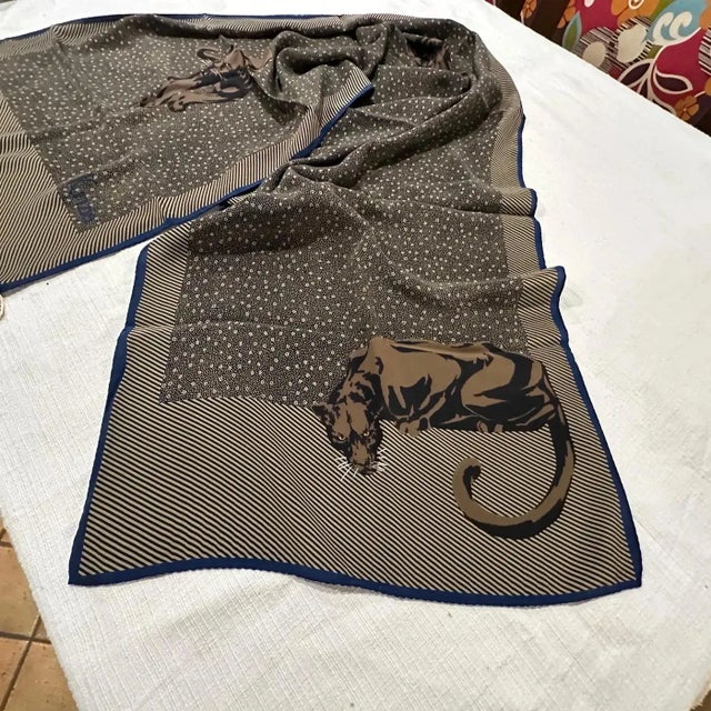 1980s Black Panter Silk Print Scarf by Krizia For Sale - Image 10 of 13