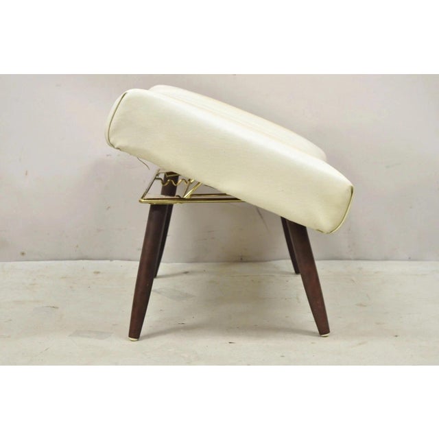 White Vintage Mid Century Modern Adjustable Ottoman Footstool With Wooden Legs For Sale - Image 8 of 10