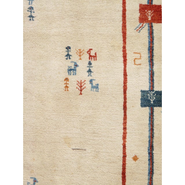 Late 20th Century Vintage Persian Gabbeh Rug, Handmade Oriental Rug, Creamy Ivory, Cool boarder For Sale - Image 5 of 18