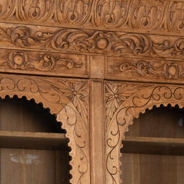 Wood 19th Century Tall French Bleached Carved Bookcase Display Cabinet For Sale - Image 7 of 17