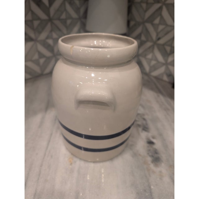 Vintage Robinson Ramsbottom Crock 4 Qt Stoneware With Blue Stripes For Sale - Image 9 of 12