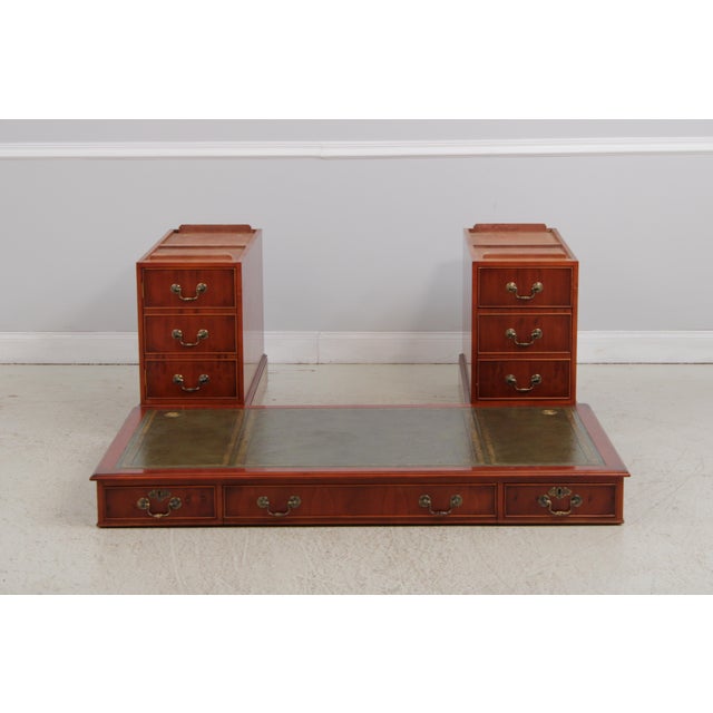 Reprodux English Yew Wood Green Leather Top Desk For Sale - Image 18 of 18