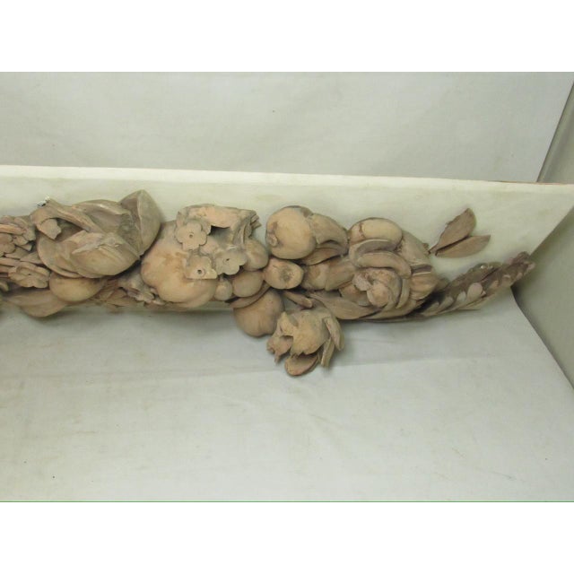 Antique French carved wood fragment, c.1900 This is a well carved floral vine and ribbon architectural fragment mounted on...