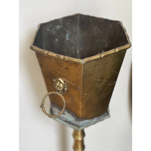 Shabby Chic Vintage Brass Planter on Stand For Sale - Image 3 of 4