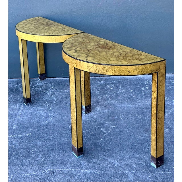Late 20th Century Vintage Boho Faux Finished Demilune Tables - A Pair For Sale - Image 5 of 12
