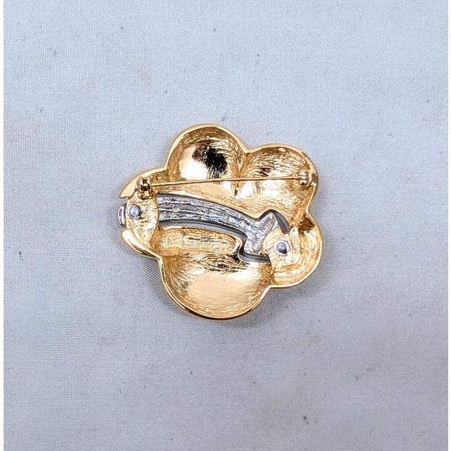 1980s Vintage 1980s Signed Courreges Paris Goldtone & Rhodium Plated Rhinestone Brooch For Sale - Image 5 of 7