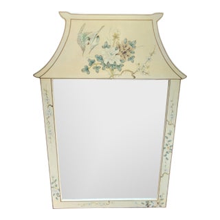 Vintage Chinoiserie Pagoda Shaped Birds Floral Regency Wall Mirror For Sale