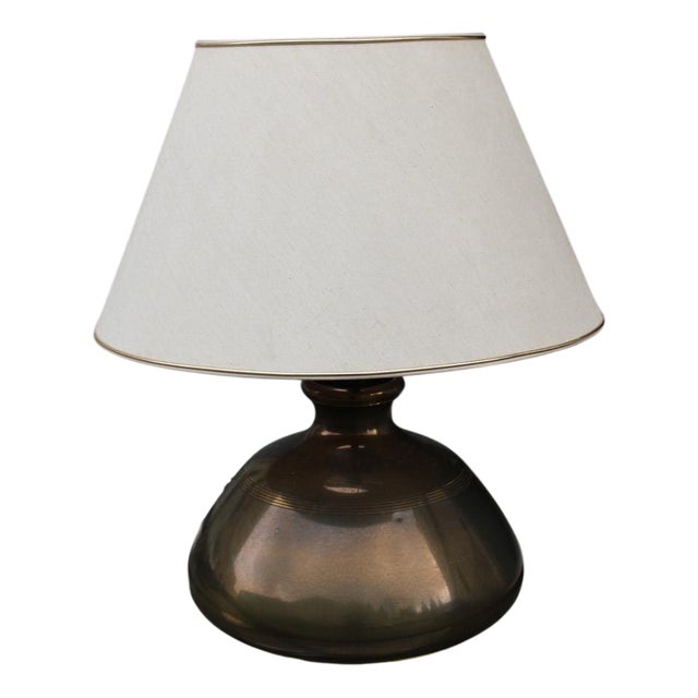 Circular Brass Table Lamp with Fabric Dome, 1970 For Sale