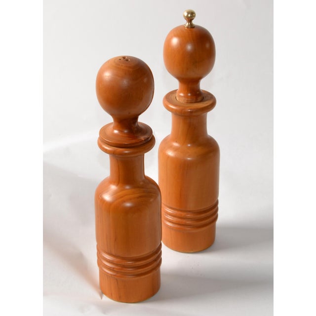 Set of Italian Vintage handmade turned Solid Wood and Brass Decor Salt Shaker and Pepper Mill, Grinder in the Style of...