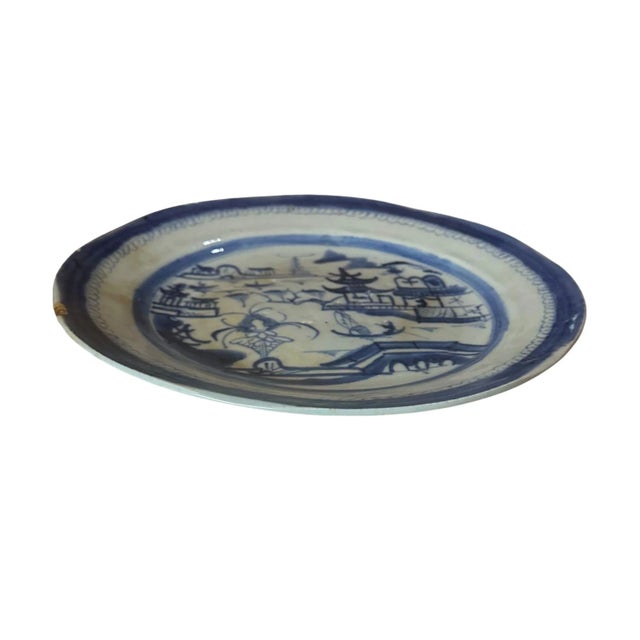Chinese 19th Century Chinese Canton Blue and White Porcelain Display Plate For Sale - Image 3 of 4