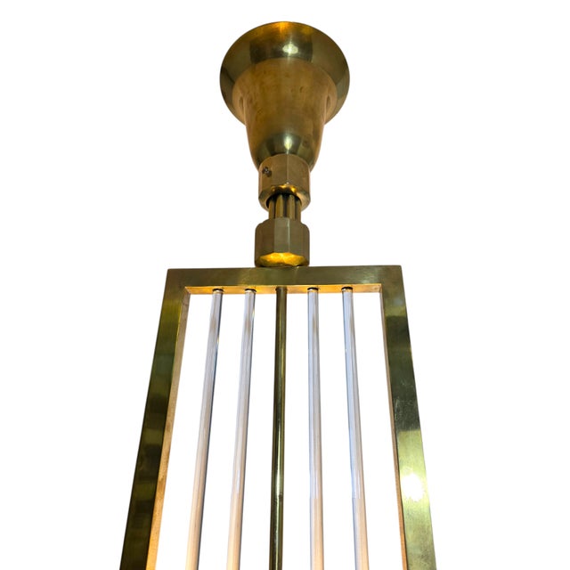 Early 20th Century Rectangular Industrial Brass and Glass Rod Vintage Chandelier For Sale - Image 11 of 18