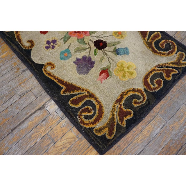 1900s Colorful Floral Folk Art Antique American Hooked Rug 2'6"x 4'0" Handknotted Wool Carpet For Sale In New York - Image 6 of 11