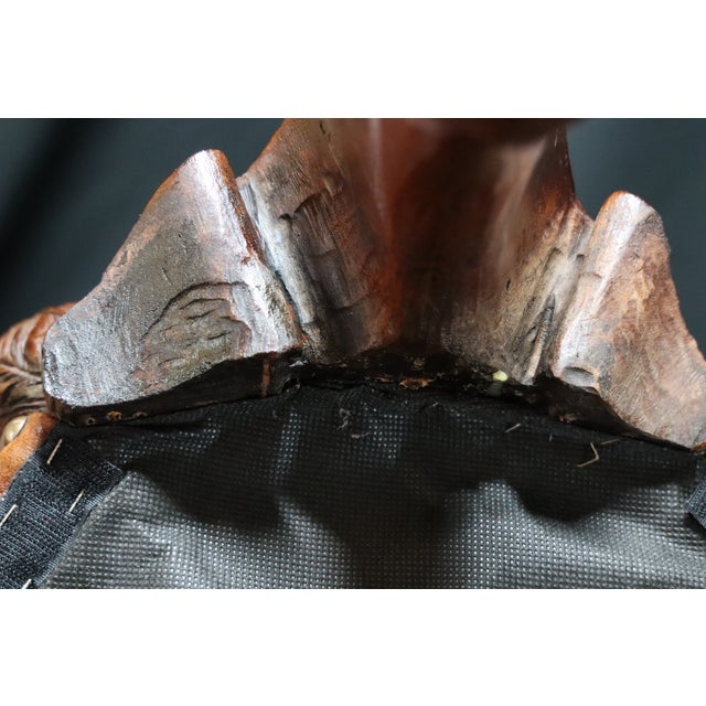 Early 20th Century Early 20th Century Hand Carved Antique Loveseat With Leather Upholstery For Sale - Image 5 of 5