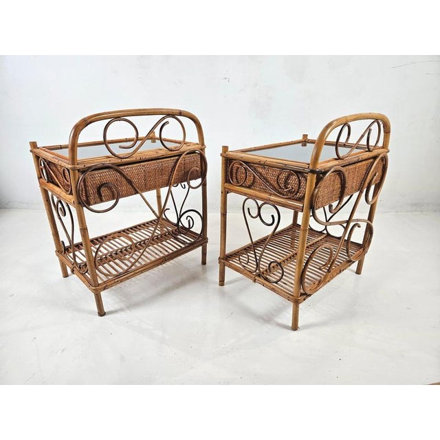 Wood Vintage Bamboo Nightstands, Indonesia, 1970s, Set of 2 For Sale - Image 7 of 8