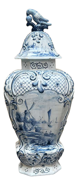 Large 19th Century Baluster Vase with Parrot Motif, Holland