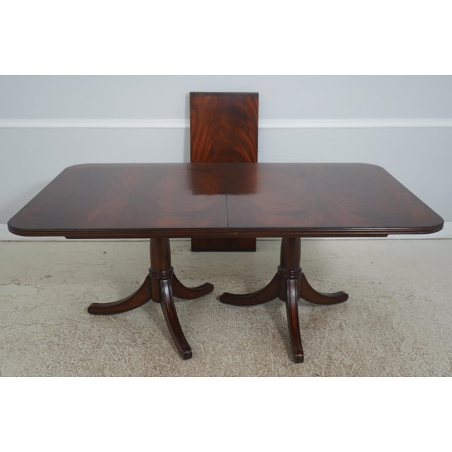 Age: Approx: 20 Years Old Details: Gorgeous Figural Mahogany Top High Quality Construction Duncan Phyfe Pedestal Bases...