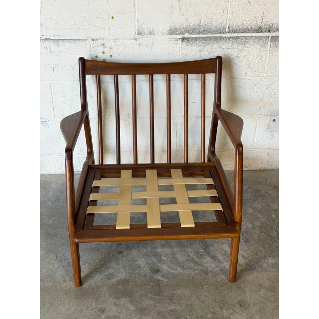 In Style of Ib Kofod-Larsen for Selig Teak Lounge Chair Newly Reupholstered Mid-Century Modern 1960s For Sale - Image 9 of 12