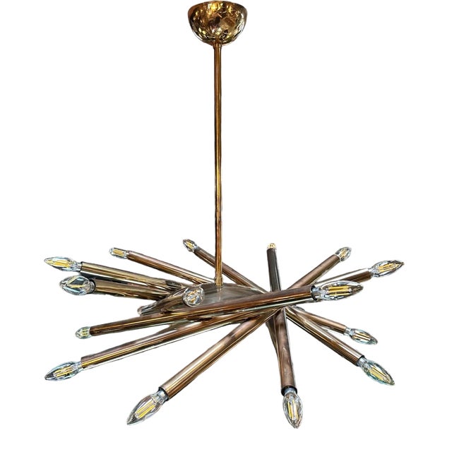 Mid Century Italian Stilnovo Orbit Chandelier Brass, Italy, 1955 For Sale