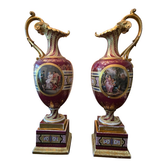 Antique Pair of Royal Vienna Palace Ewers Neoclassical For Sale