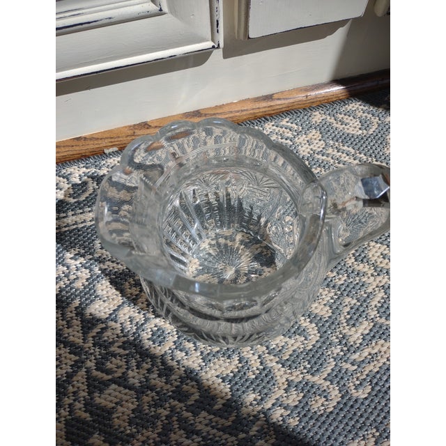 Traditional Antique Large Heavy Cut Glass Water Pitcher For Sale - Image 3 of 12