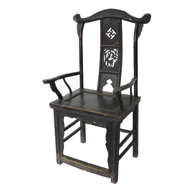 1920s Antique Chinese Armchair With Carved Backs - a Pair For Sale - Image 5 of 9