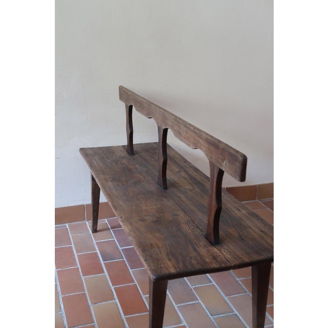 19th Century French Rustic Bench in Wood with Scalloped Back For Sale - Image 11 of 14