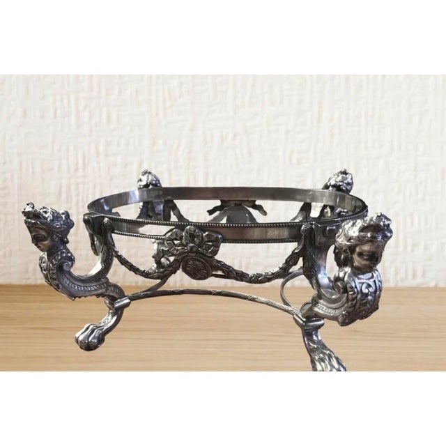 Hollywood Regency 1940’s-1970’s Hollywood Regency Vintage Crystal Bowl W/Stand & Vintage Pairpoint Silverplate Crystal Candlesticks Cherub Claw Foot For Sale - Image 3 of 9