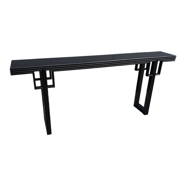 John Black Compendium Modern Asian Style Wood 80" Geometric Console Bench Made For Sale