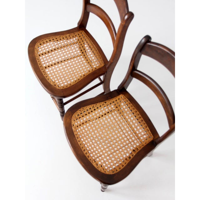 Antique Cane Seat Dining Chairs Pair For Sale - Image 4 of 11
