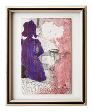 Framed Silloutte of a Girl in Watercolor and Ink