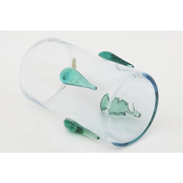 MId Century Modern Blenko Glass Vase or Vessel With Glass Teardrops Turquoise Sea Green 1960's For Sale - Image 9 of 9