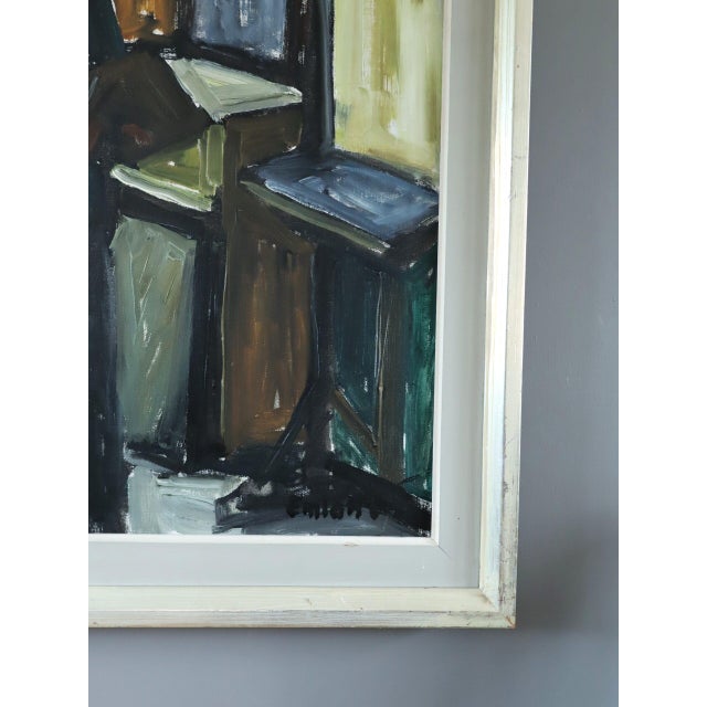 Textile Mid-Century Modern 'A Moment to Read' Swedish Expressive Interior Oil Painting, Framed For Sale - Image 7 of 12