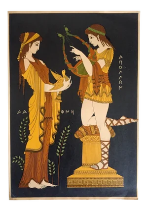 Vintage Mid-Century Greek Mythology " Apollo & Daphne " Original Lithograph Art Print